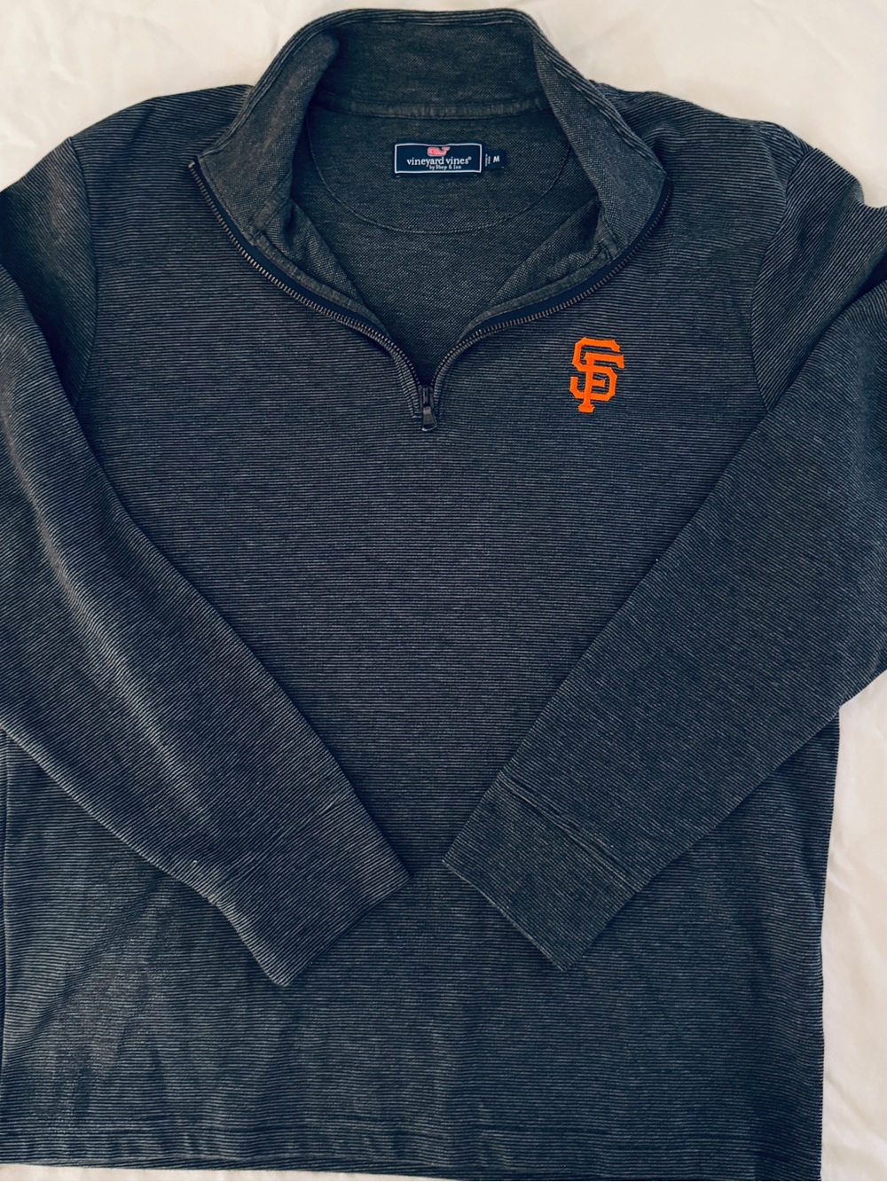 Vineyard Vines Men's Charcoal Heather Quarter-Zip with Orange SF Embroidery